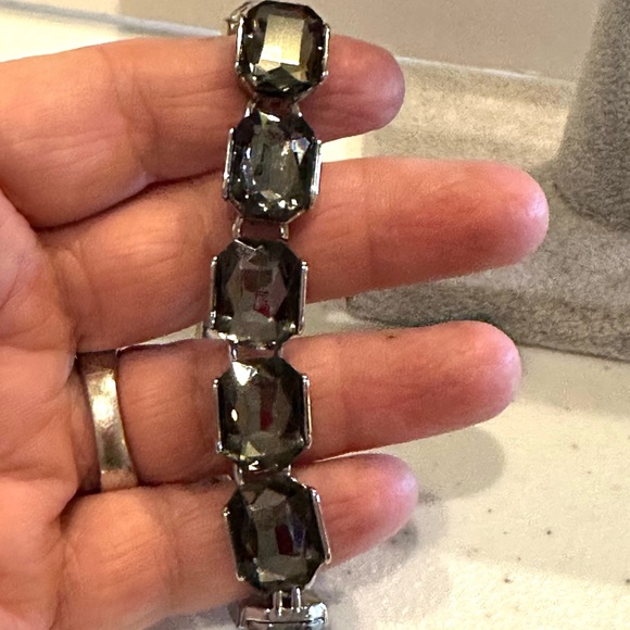 LOFT Bracelet,  silver tone w/ rectangular acrylic gray crystals - Picture 8 of 13
